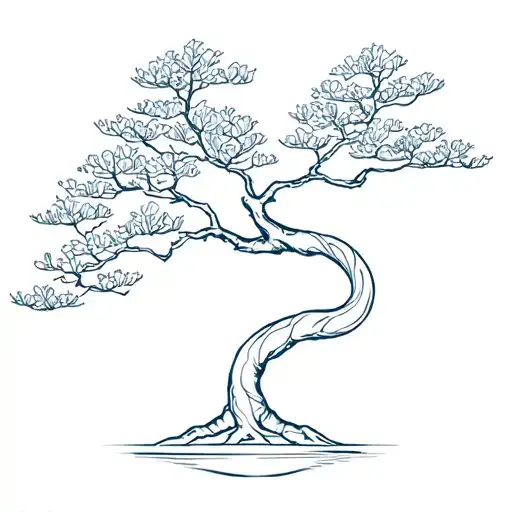 Bonsai Tree With Cancer Ribbon Simple Outline