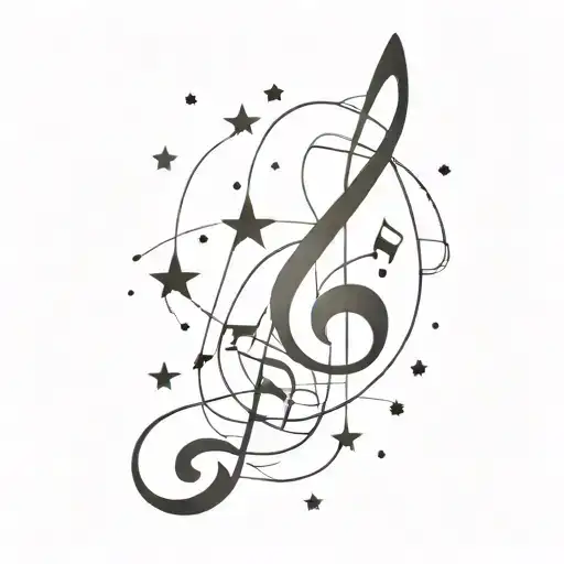 A Minimalist Tattoo Design Of A Galaxy With Musical Notes As Stars For A Music Lover Influencer