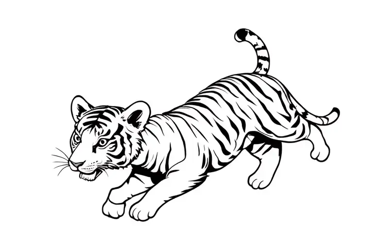 Tiger Cub And A Mouse Jumping Forward