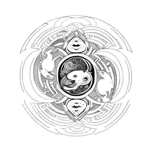 Design A Yin Yang Style Tattoo Of A Bear And A Gold Fish