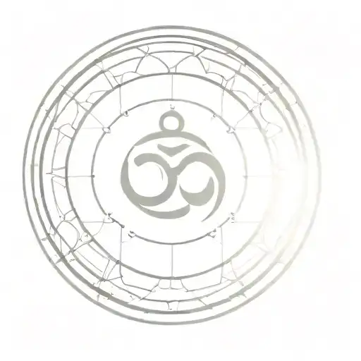 Two Concentric Circles And At The Centre An Om Symbol And The Outer Circle Surrounded By Sun Rays
