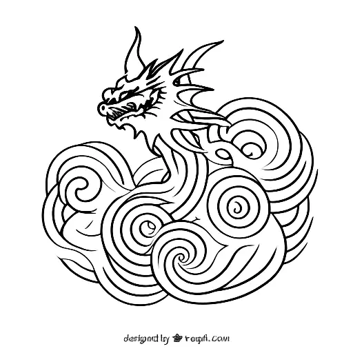 Top Down Dragon With Vines And Leaves