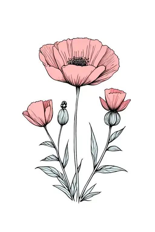 California Poppy And Pink Common Heath Fine Line