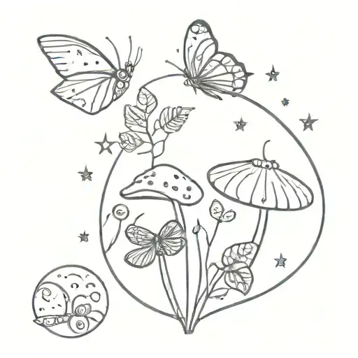 Moon Mushroom Stars Butterfly Leaves