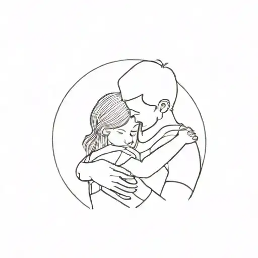 A Man Hugging A Little Girl