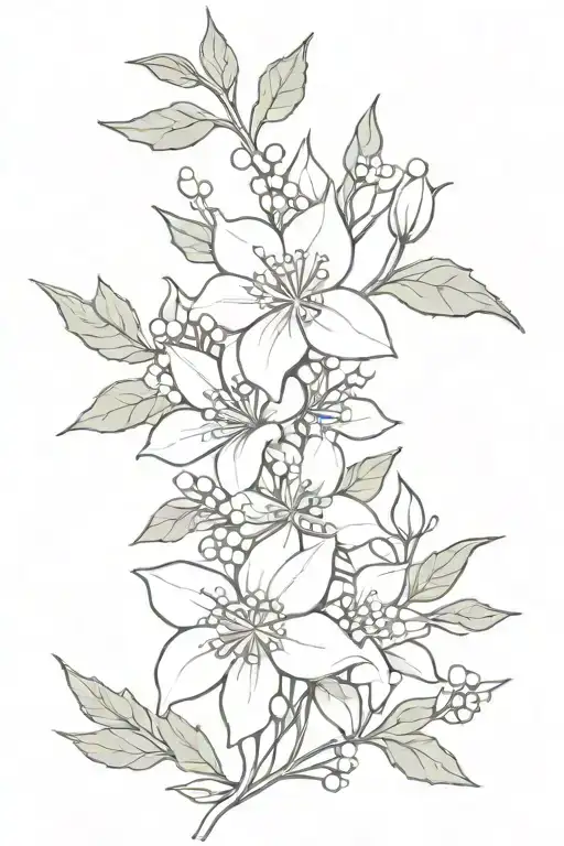 Honeysuckle And Holly Flower Bouquet Fine Line