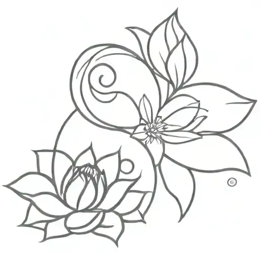 Yin Yang Symbol With Aster And Water Lily Intertwined