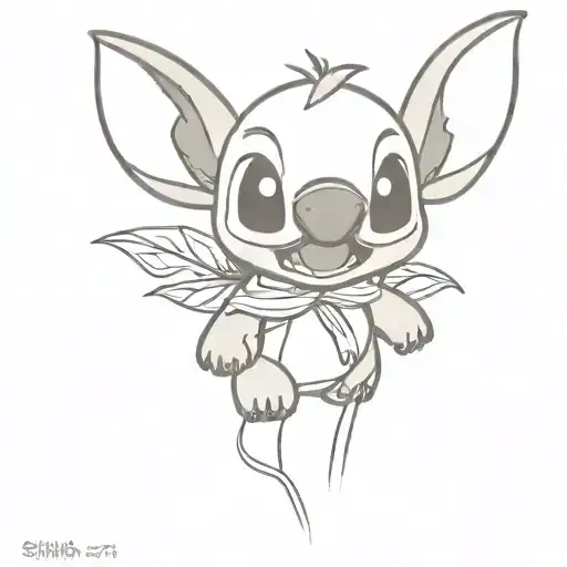 Stitch Ohana Line Art Tattoo Design