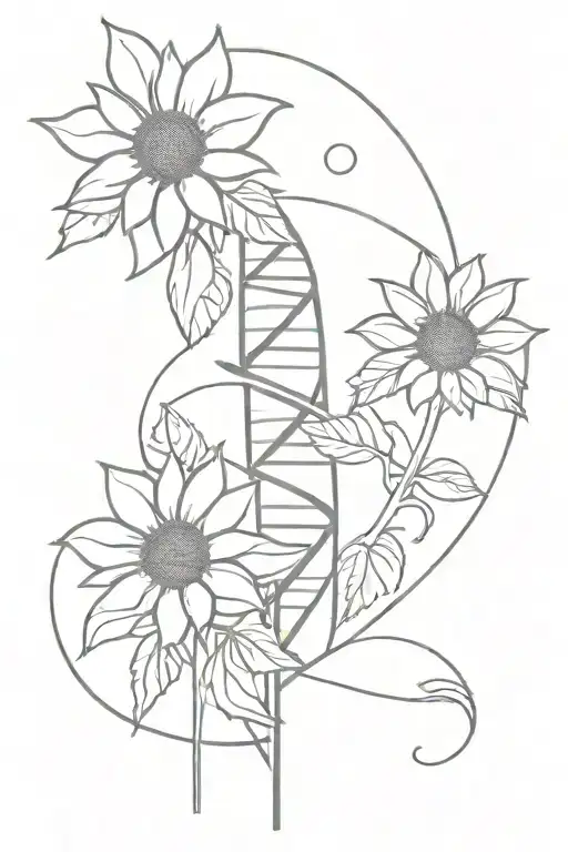 Dna Double Helix And Sunflower