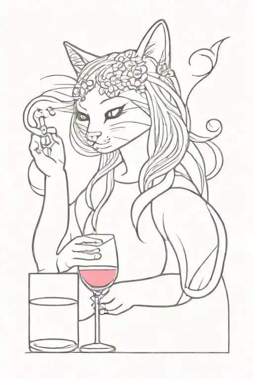 A Cat With A Glass Of Wine And Long Hair