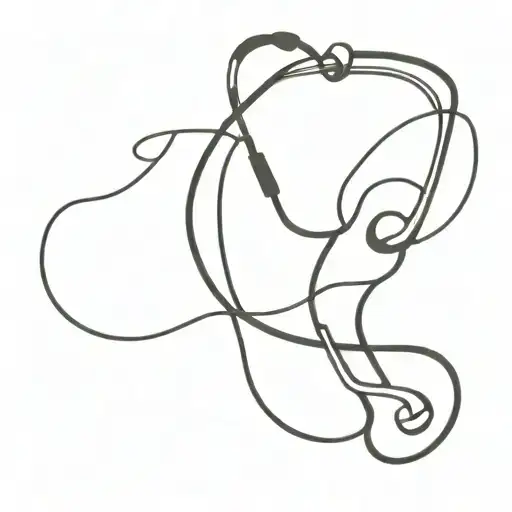 A Minimalist Tattoo Of A Stethoscope Intertwined With Music Notes