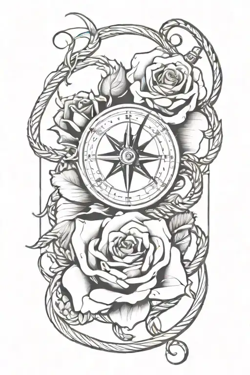 Rose With A Compass And Snakes Wrapping Around And Incorporate Baseball Bats