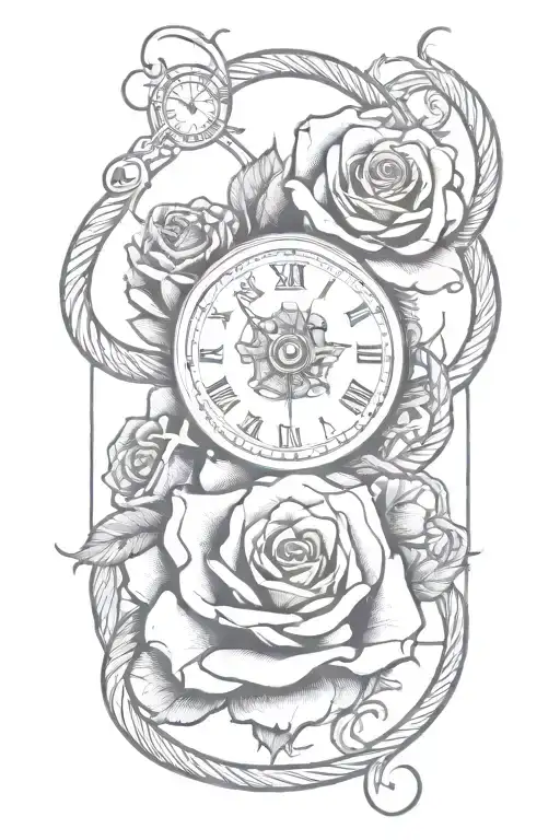 Rose With A Clock And Snakes Wrapping Around And Incorporating Broken Baseball Bats