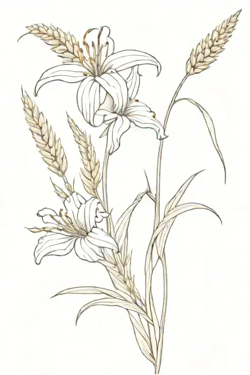 Prairie Lily With Wheat Stalk Intertwined