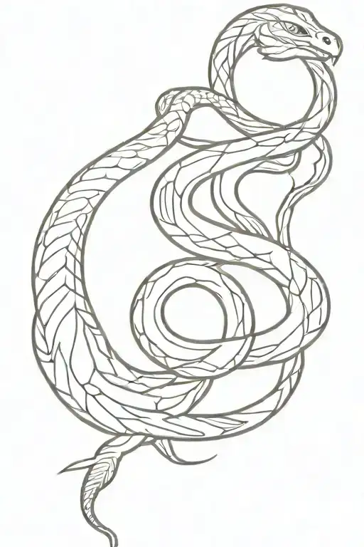 Spine Tattoo Design Featuring Snake Simple Line Drawing