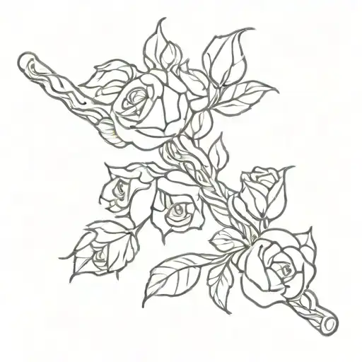 A Baseball Bat Wrapped In A Vine Of Roses