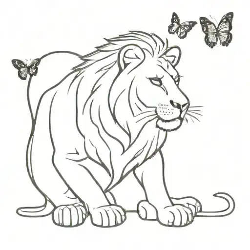 Small Lion With Butterfly Loving Him And Michael