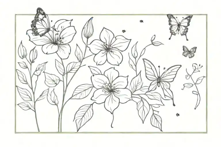 Flowers And Leaves With Butterflies Include Aquarius