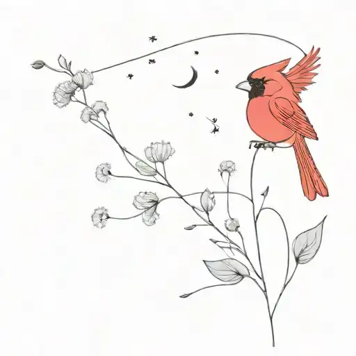 Red Cardinal With Dandelions Blowing Across