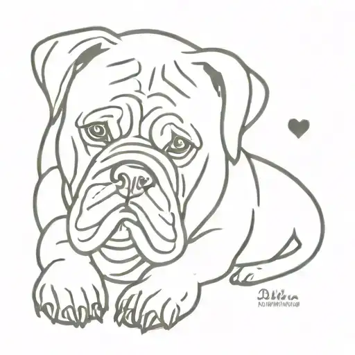 Mini Tattoo Dead Bullmastiff With Heart And Inscription Athena