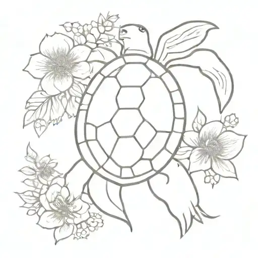 Turtle And Flowers Surrounding
