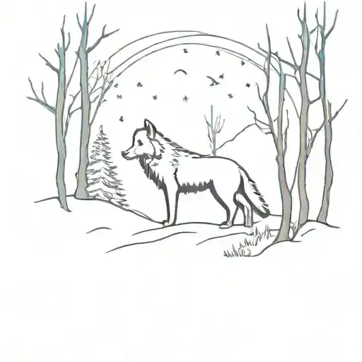 Lone Wolf In Snowy Forest