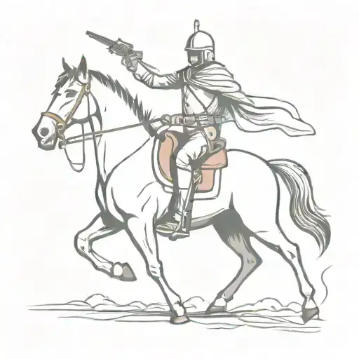 Modern Warrior On Horseback With Drone Flying
