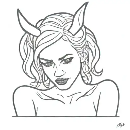 Body Outline Of Female Devil Horns