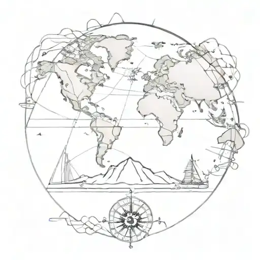 Bridge In Front Of World Map Leading Towards Compass