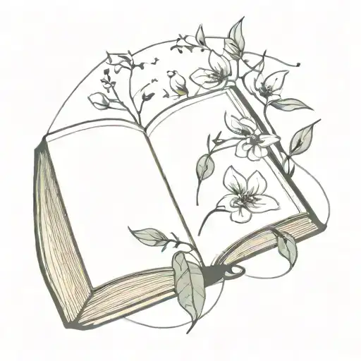 A Minimalist Tattoo Of An Open Book With Flowers Growing Out Of It