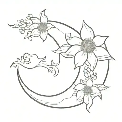 Crescent Moon With Flower