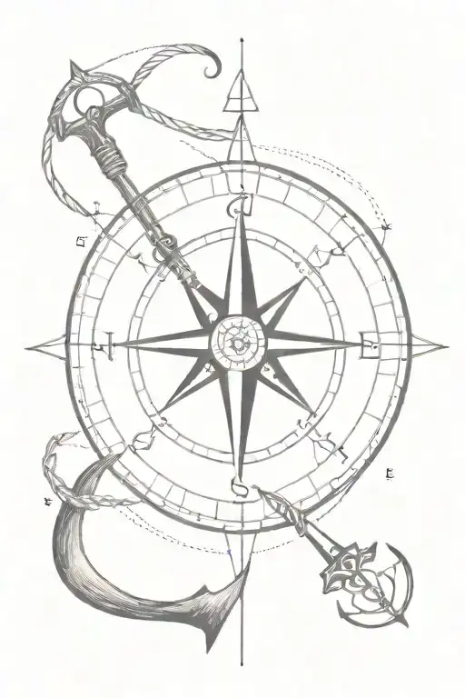 A Compass With A Kayak Inside And An Anchor Surrounded The Compass