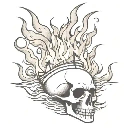Burning Ship Skull With Flames