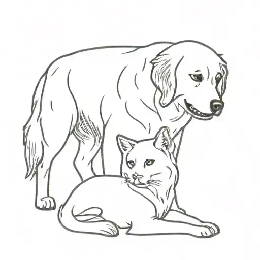 Golden Retriever And Orange Cat Playing