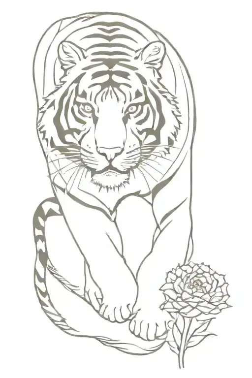 Tiger Walking With Flowers