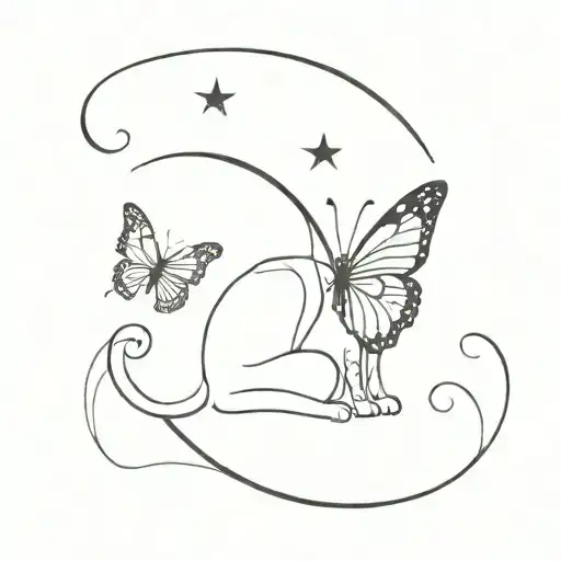 Cat Moon Butterfly Letter D