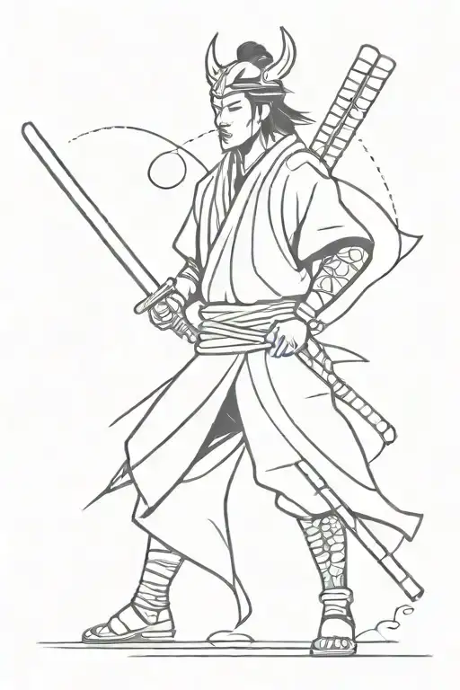Samurai Warrior And Symbols