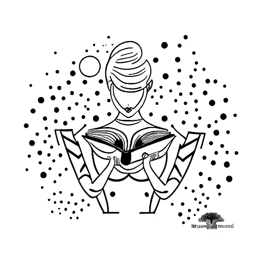 Elegant Woman's Silhouette Holding A Book With Stars Surrounding The Book