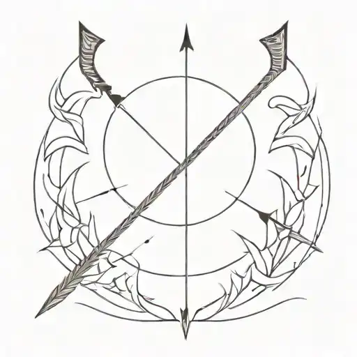 An Abstract Tattoo Combining Elements Of A Sword And Arrow To Represent Strength And Precision