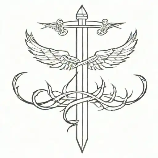 A Sword With Wings And A Crown Of Thorns On The Sword