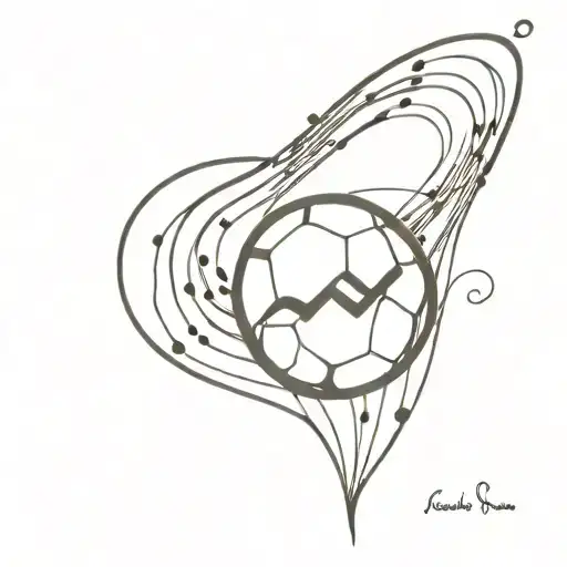 A Minimalist Tattoo Of A Soccer Ball And A Music Note Forming A Heart Shape