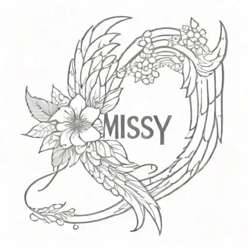 Angel Wings With Flowers And The Word Missy