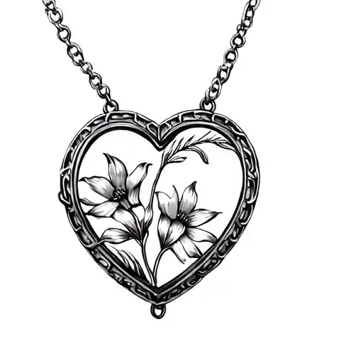 Open Heart Shaped Locket With Flower In It