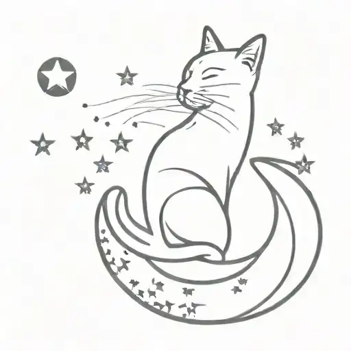 Cat Sitting On The Moon Reaching For Stars