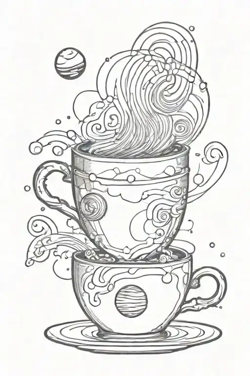 Coffee Cup With Steam That Turns Into A Solar System