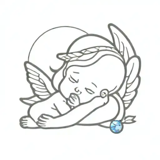 Baby Guardian Angel And Sapphire Gem