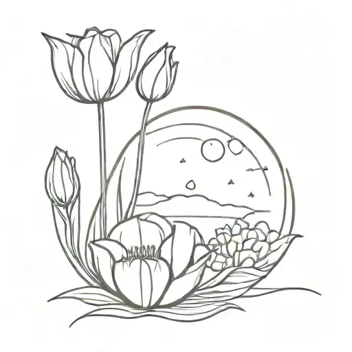 Moon And Tulips And Shell And Sun