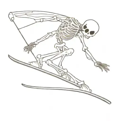 Skeleton Holding Snowboard Over Shoulder Similar To How A Surfer Would Hold Their Surfboard