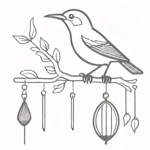 A Small Bird With Wind Chimes In The Background