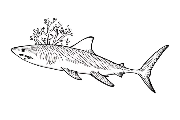 Minimalist Reef Shark And A Coral Reef Scene Using Just Lines